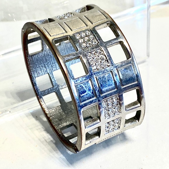 Anthropologie Jewelry - Silver Geometric Cuff Bangle Pave Bracelet